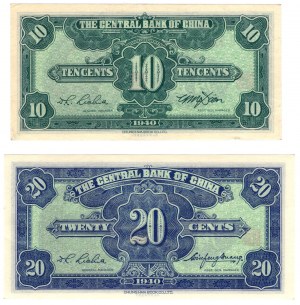 China, 10 und 20 Cents 1940