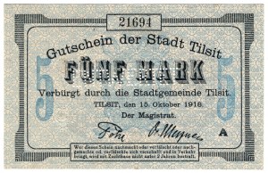 Tilsit (Tilsit), 5 značek 1918, ENTWERTET