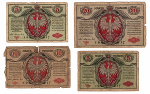 Pologne, 2 x 5, 10, 20 marques polonaises, lot de 4 pièces