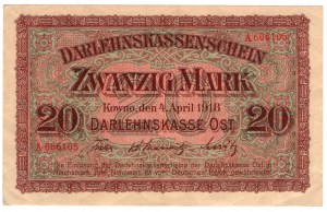 Kaunas, 20 marks 1918, série A - une belle et rare dénomination dans cet état