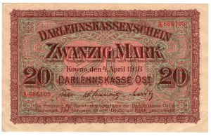 Kaunas, 20 marks 1918, series A - a beautiful and rare denomination in such condition