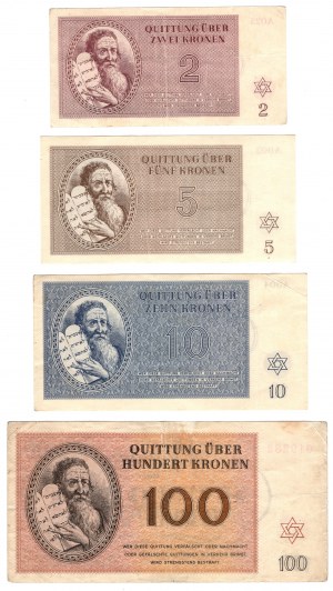 Cecoslovacchia, Ghetto di Terezin, 2,5,20,100 corone 1943, set di 4 pezzi