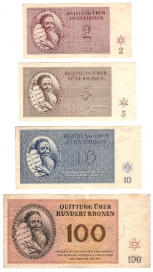 Czechosłowacja, Getto Terezin, 2,5,20,100 koron 1943, zestaw 4 sztuk