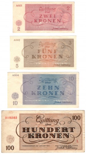 Czechoslovakia, Ghetto Terezin, 2,5,20,100 crowns 1943, set of 4 pieces