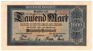 Germania, Baviera, 1000 marchi 1922, Monaco, serie H