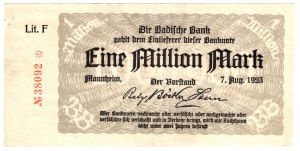 Germania, Baden, 1 milione di marchi 1923, Mannheim