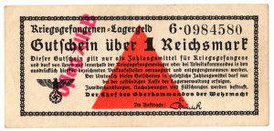 Německo, univerzální táborové poukázky, Kriegsgefangenenb - Lagergeld - 1 říšská marka, série 6, s razítkem OFLAG XIII B