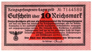 Deutschland, Allgemeine Lagergutscheine, Kriegsgefangenen - Lagergeld - 10 Mark