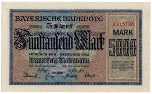 Germania, Baviera, 5000 marchi 1922, Monaco di Baviera