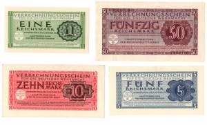 Allemagne, Wermacht, bons de 1, 5, 10, 50 marks 1944, ensemble de 4 pièces