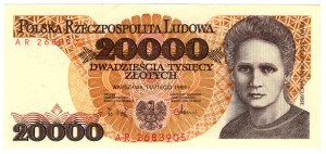 Pologne, République populaire de Pologne, 20 000 zloty 1989, série AR