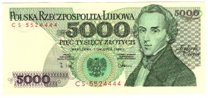 Poľsko, PRL, 5 000 zlotých 1988, séria CS