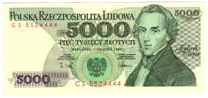 Polska, PRL, 5 000 złotych 1988, seria CS