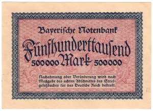 Německo, Bavorsko, 500 000 marek 1923, Mnichov