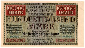 Německo, Bavorsko, 100 000 marek 1923, Mnichov