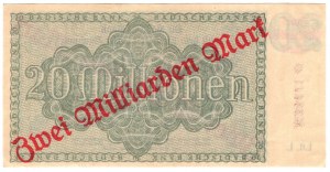 Nemecko, Bádensko, 20 miliónov mariek 1923 dotlač za 2 miliardy mariek, Mannheim