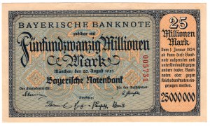 Německo, Bavorsko, 25 milionů marek 1923, Mnichov