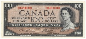 Kanada, 100 USD 1954, podpísané Lawson & Bouey