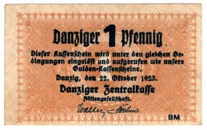 Gdaňsk, 1 fenig 1923 - říjen
