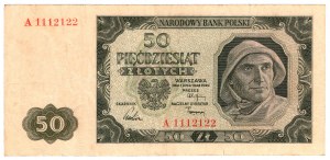 Polska, 50 złotych 1948, seria A, ciekawy numer 1112122 - rzadkie