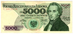Polska, PRL, 5000 złotych 1982, seria T