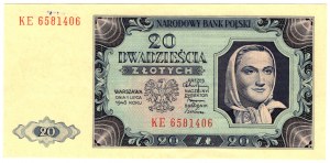 Pologne, 20 zloty 1948 série KE