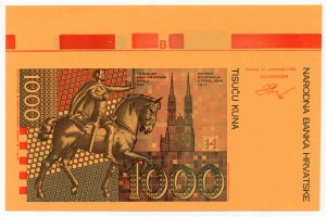 Croazia, 1000 kune 1993 - stampa di prova del rovescio