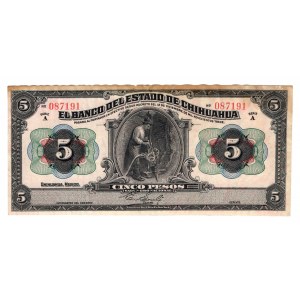 Meksyk, Chihuahua 5 pesos 1913