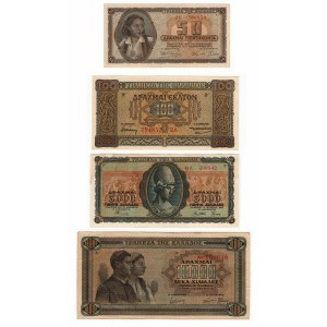 Grecja, (10000, 5000, 100, 50) drachmai 1941-1943 - zestaw 4 sztuk