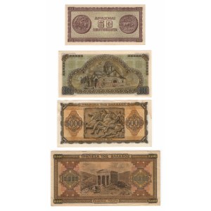 Grecja, (10000, 5000, 100, 50) drachmai 1941-1943 - zestaw 4 sztuk