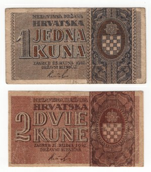 Croatie, (1 kuna, 2 kune) 1942 - ensemble de 2 pièces