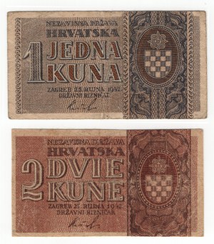 Chorvátsko, (1 kuna, 2 kune) 1942 - sada 2 kusov