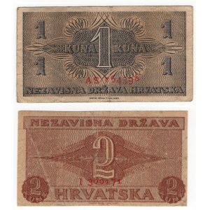 Chorwacja, (1 kuna, 2 kune) 1942 - zestaw 2 sztuk
