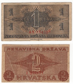 Chorvátsko, (1 kuna, 2 kune) 1942 - sada 2 kusov