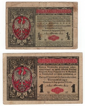 Pologne, 1 et 1/2 (général) marque polonaise 1916 - ensemble de 2 pièces