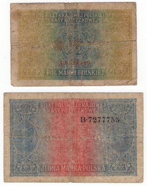 Pologne, 1 et 1/2 (général) marque polonaise 1916 - ensemble de 2 pièces