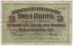 Poznań (Posen), 3 ruble 1916, seria V