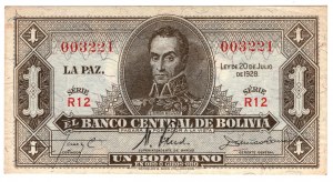 Bolivia, 1 boliviano 1928
