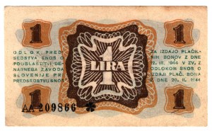 Slovinsko, 1 lira 1944, série AA