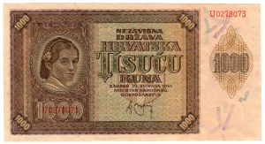 Croatie, 1000 kuna 1941, série U