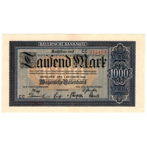 Niemcy, Bawaria, 1000 marek 1922, Monachium, seria CC