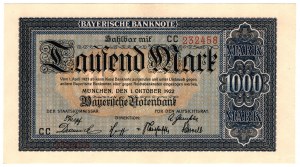 Allemagne, Bavière, 1000 marks 1922, Munich, série CC