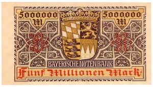 Germania, Baviera, 5 milioni di marchi 1923, Monaco di Baviera
