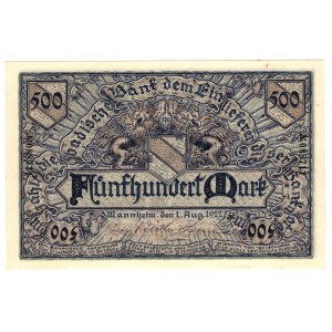 Niemcy, Badenia, 500 marek 1922, Mannheim