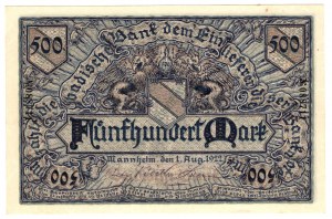 Allemagne, Baden, 500 marks 1922, Mannheim