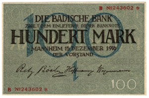 Allemagne, Baden, 100 marks 1918, Mannheim - rare en état de banque