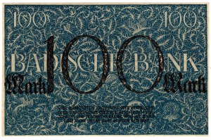 Nemecko, Bádensko, 100 mariek 1918, Mannheim - vzácne v bankovom stave