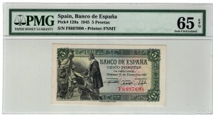 Spain, 5 pesetas 1945