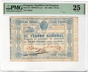 Paraguaj, 3 pesos 1865