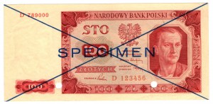 Poland, 100 zloty 1948 - SPECIMEN, series D - blue overprint, perforation - rare (the only listing)